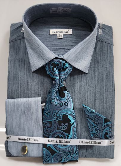 Daniel Ellissa Men's Outlet French Cuff Shirt Set - Subtle Textured Heather