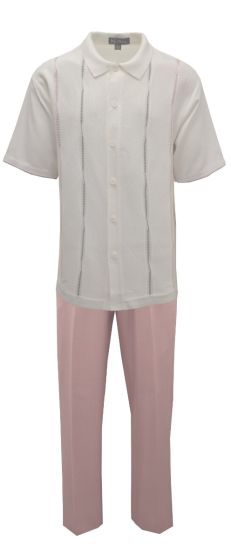Silversilk Men's 2 Piece Short Sleeve Walking Suit - Subtle Stripe