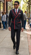 Black/Red Double Breasted Suit with Peak Lapel