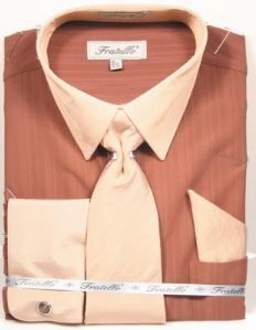 Fratello Men's Outlet French Cuff Dress Shirt Set - Accented Two Tone