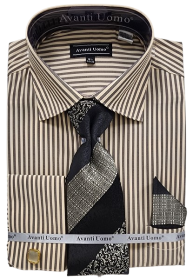 Avanti Uomo Men's French Cuff Shirt Set - Two Tone Pinstripe