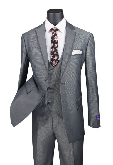 Grey Mens Modern Fit Suits Double Breasted Vest