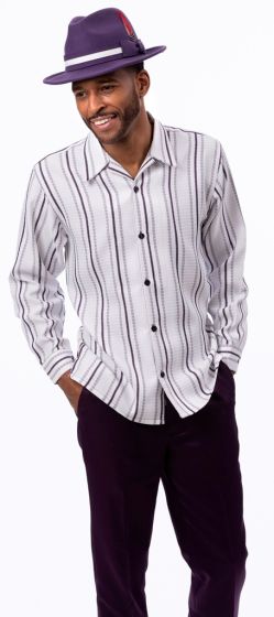 Grape Stripe Shirt Men's Long Sleeve Walking Suit