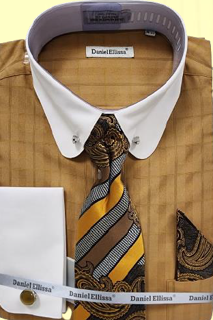 Daniel Ellissa Men's Outlet Round Collar French Cuff Shirt Set - Collar Bar
