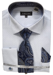 Avanti Uomo Men's Outlet Light Checker French Cuff Dress Shirt Set - Jacquard