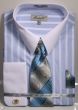 Fratello Men's 100% Cotton French Cuff Dress Shirt Set - Wide Stripe