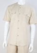 Apollo King Men's Short Sleeve Linen Casual Shirt - No Collar