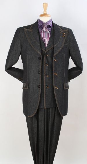 Royal Diamond Men's Outlet 3pc Fashion Suit - 100% Cotton Denim