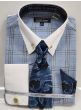 Avanti Uomo Men's French Cuff Collar Bar Dress Shirt Set - Layered Windowpane