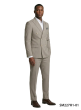 Khaki Suit Pinstripe Suits Flat Front Pants with Expandable Waistband