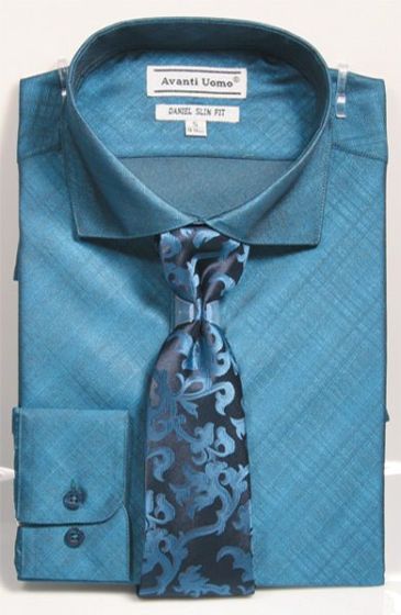Avanti Uomo Men's Outlet Slim Fit Dress Shirt Set - Metallic Look