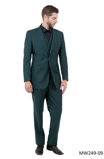 CCO Men's Outlet 3 Piece Modern Fit 100% Wool Suit - Solid Colors