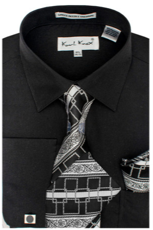Karl Knox Men's French Cuff Shirt Set - Layered Cubic Design