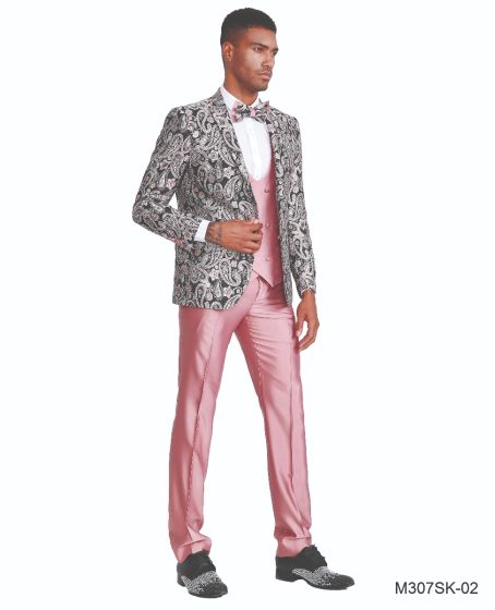Tazio Men's 4 Piece Skinny Fit Suit - Bright Jacquard