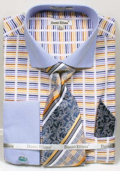 Daniel Ellissa Men's Outlet French Cuff Dress Shirt Set - Multicolor Stripe