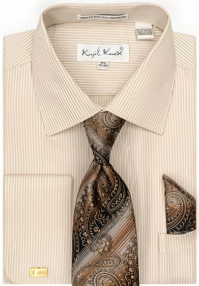 Karl Knox Men's French Cuff Fashion Shirt Set - Bold Jacquard Tie