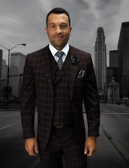 Statement Men's Wool Fashion Suit - Plaid Windowpane