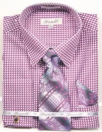 Fratello Men's Outlet French Cuff Dress Shirt Set - Diagonal Checker