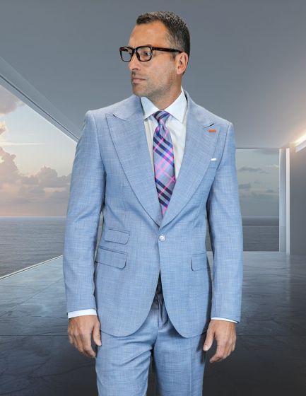 Statement Men's Outlet 2 Piece 100% Wool Modern Fit Suit - Wide Peak Lapel