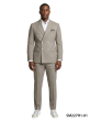 Khaki Suit Pinstripe Suits Flat Front Pants with Expandable Waistband