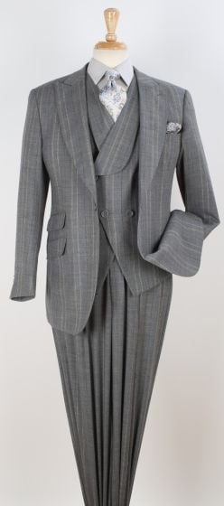 Grey Stripe 3 Piece Mens Suits Peak Lapel Suit for Men