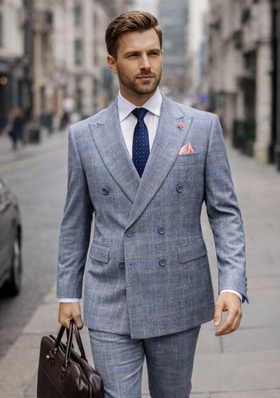 Grey Suit Double Breasted Suits for Men with Peak Lapel