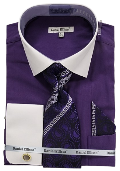 Daniel Ellissa Men's French Cuff Shirt Set - Geometric Jacquard Tie