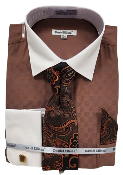 Daniel Ellissa Men's French Cuff Shirt Set - Light Checker Pattern