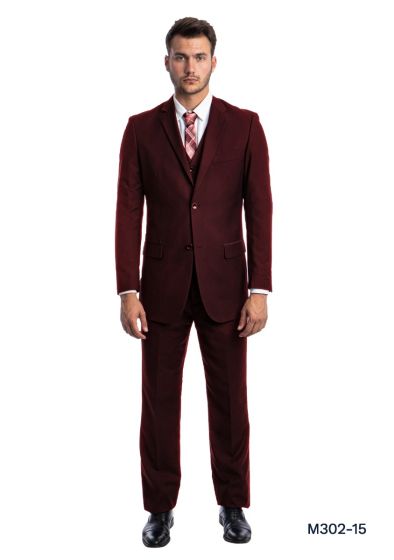 Demantie Men's 3 Piece Solid Executive Suit - Flat Front Pants