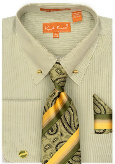 Karl Knox Men's French Cuff Collar Bar Shirt Set - Stripe Pattern