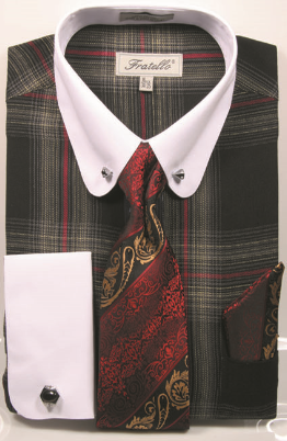 Fratello Men's 100% Cotton French Cuff Dress Shirt Set - White Accents