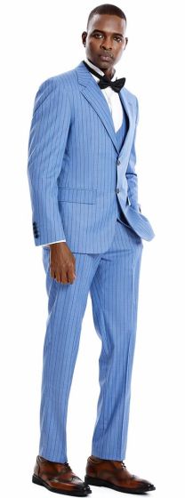 CCO Men's Outlet 3 Piece Skinny Fit Suit - Tone on Tone Pinstripe