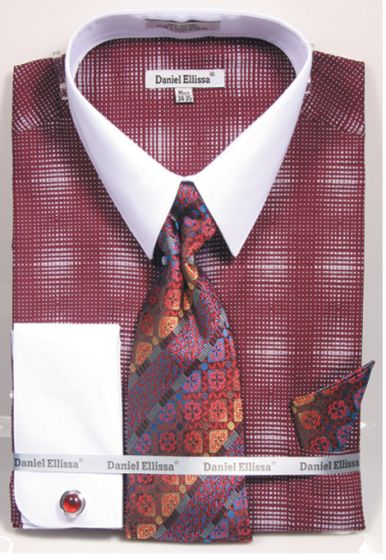 Men's Premium Arch Pattern French Cuffs Shirt & Tie Combo - Black & Gold by Daniel Ellissa
