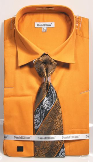 Daniel Ellissa Men's Outlet 100% Cotton French Cuff Shirt Set - Solid