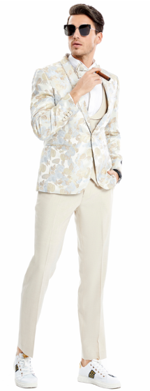 CCO Men's Outlet 4 Piece Skinny Fit Suit - Light Paisley