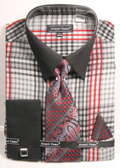 Avanti Uomo Men's French Cuff Shirt Set - Burberry Check
