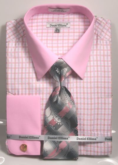 Daniel Ellissa Men's Outlet 100% Cotton French Cuff Shirt Set - Weave