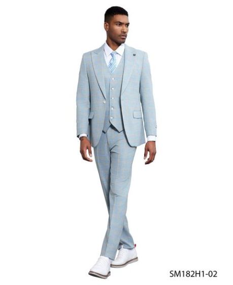 CCO Men's Outlet 3 Piece Windowpane Suit - Hybrid Fit 