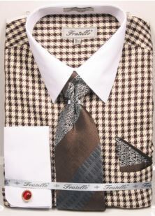 Fratello Men's Outlet French Cuff Dress Shirt Set - White Accents