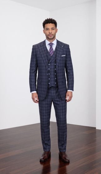 Black Suit 3 Piece Suits for Men Peak Lapel Double Breasted Vest