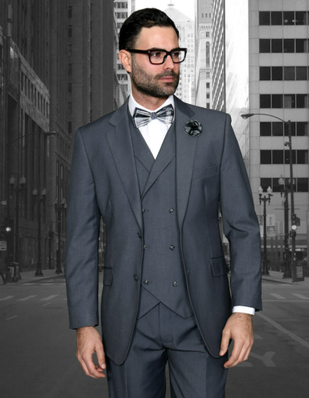 Statement Men's Outlet 3 Piece 100% Wool Suit - Solid Color 