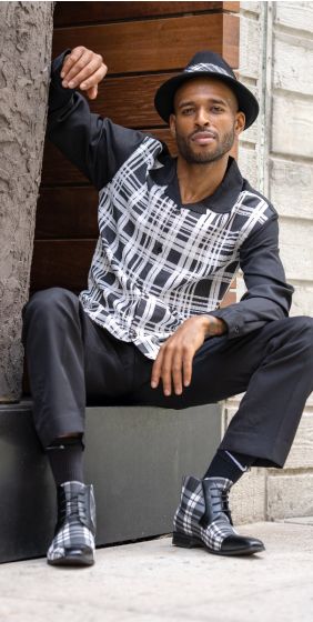 Montique Men's 2 Piece Long Sleeve Walking Suit - Abstract Windowpane