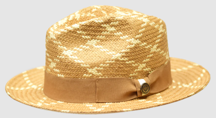 Bruno Capelo Men's Fedora Style Straw Hat - Cross Stitch Weave