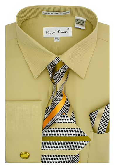Karl Knox Men's French Cuff Shirt Set - Unique Striped Tie