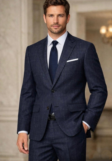 Navy Blue Men Suit Single Breasted Suit Jacket with Notch Lapel