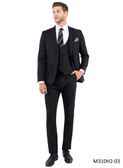 Black Suit Men's Three Piece Suits Nailhead Fabric