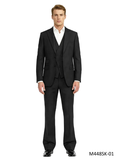CCO Men's Outlet 3 Piece Skinny Fit Suit - Flared Bottom Pants