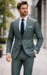Green Suit Subtle Texture Solid Suits for Men
