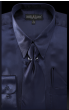 Navy Blue Men Shirts Satin Shirt for Men Tie and Handkerchief