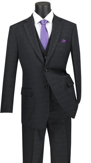 CCO Men's Outlet 3 Piece Wool Feel Executive Suit - Windowpane